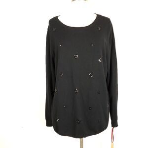 Ruby Rd Jewelled Rayon black Sweater pullover long sleeves plus size 1X